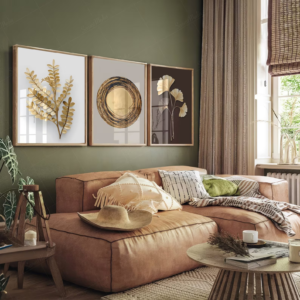 Set x 3 Cuadros Oro, Ginko y Hoja Dorada