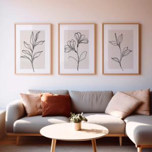 Set x3 cuadros arte lineal botanica beige