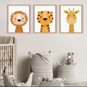 Set x3 cuadros safaria jirafa,tigre,leon