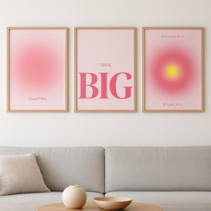 Set x3 Cuadros Preppy rosa (good vibes,think big,If it comes...)